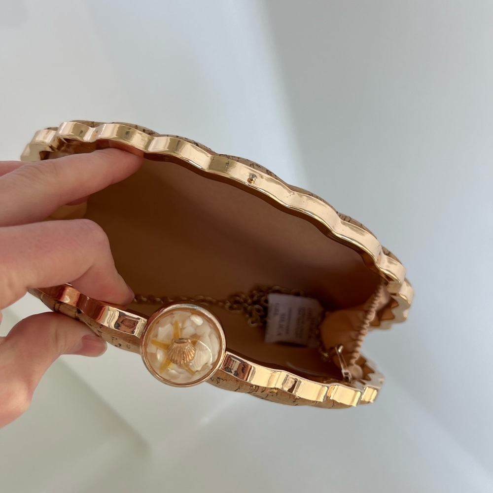 Cork Clamshell Clutch with Gold Accents - Picture 2 of 4